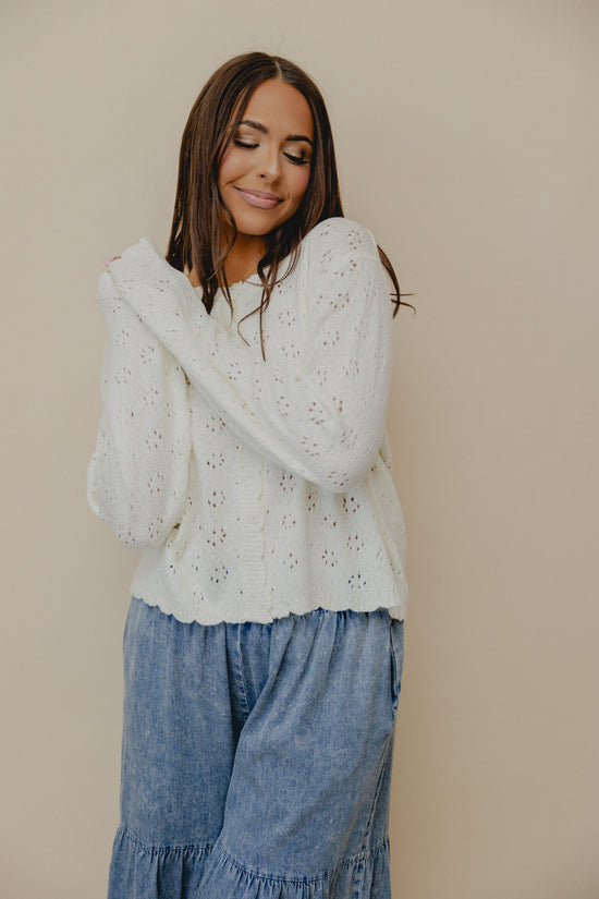 Quinn Scallop Edge Cardigan White
