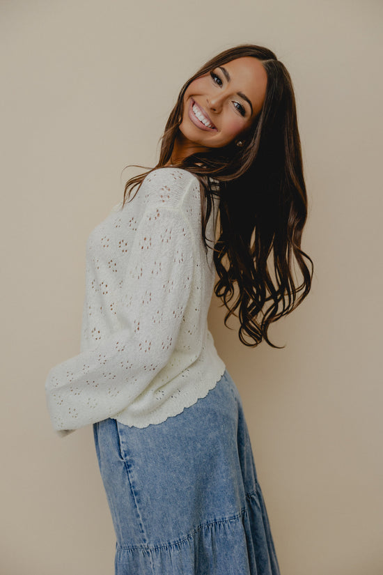 Quinn Scallop Edge Cardigan White