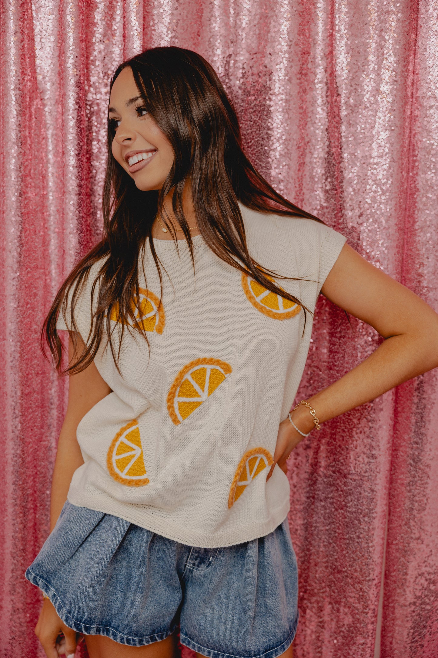 Citrus Slice Knit Top Ivory