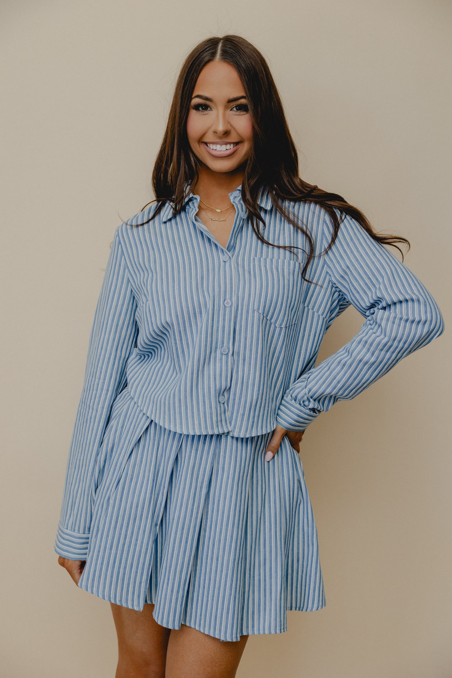 Market Day Pleated Mini Skirt Blue