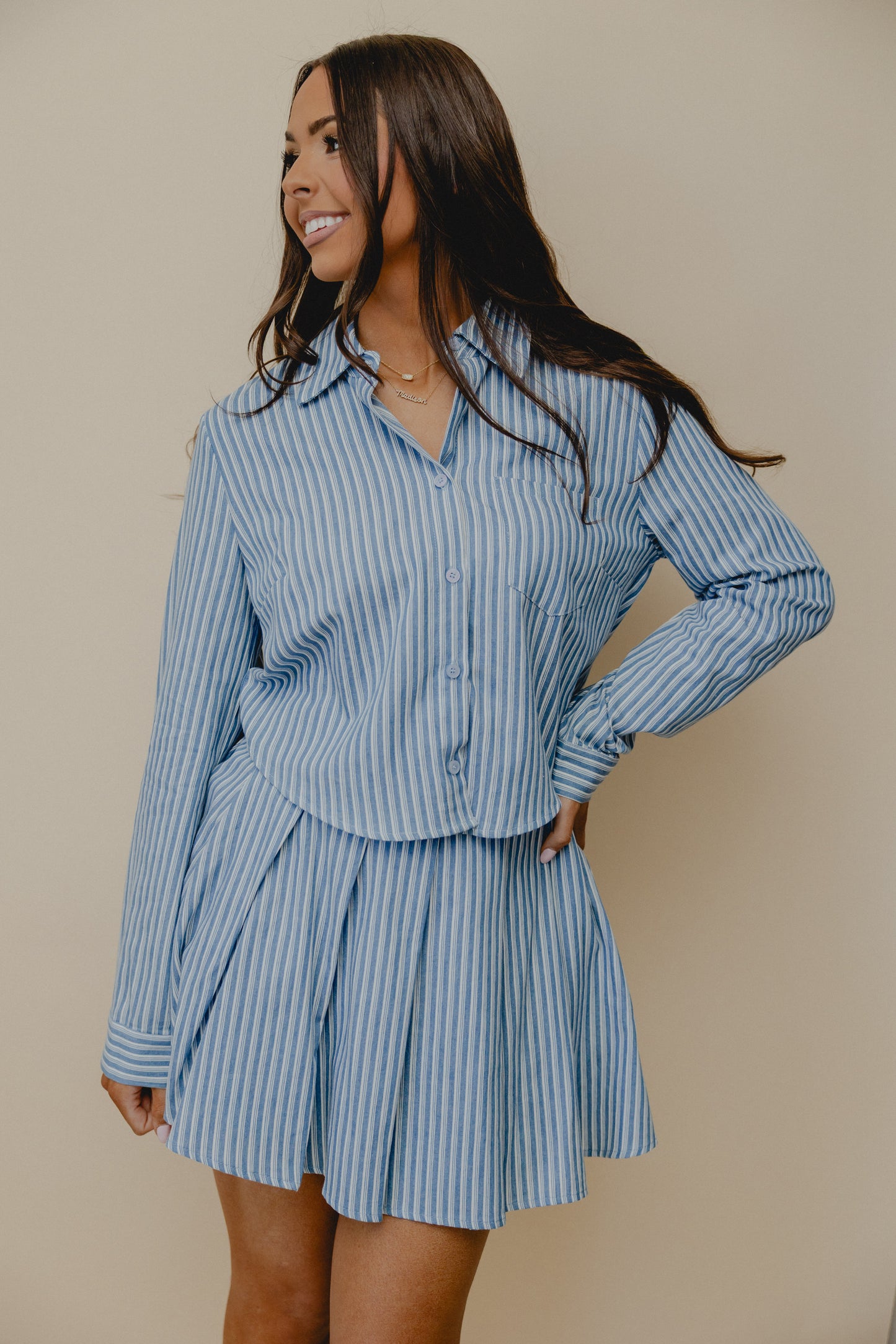 Market Day Pleated Mini Skirt Blue