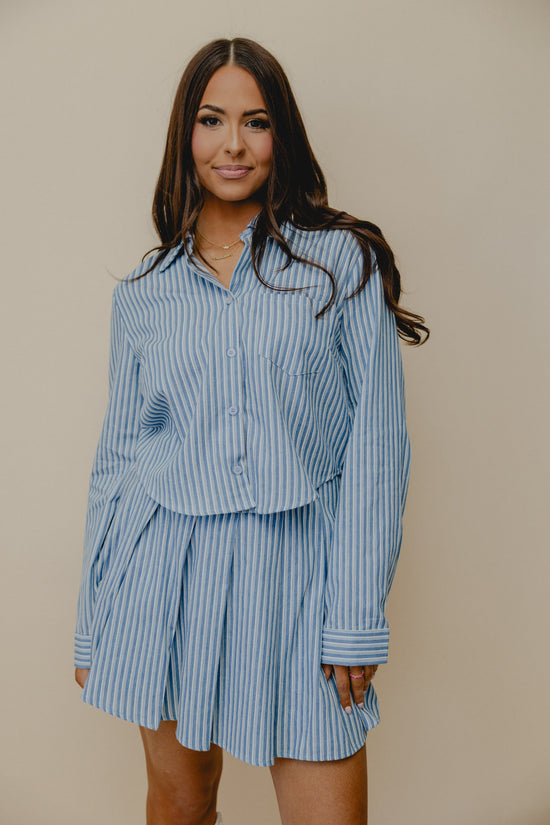 Market Day Pleated Mini Skirt Blue