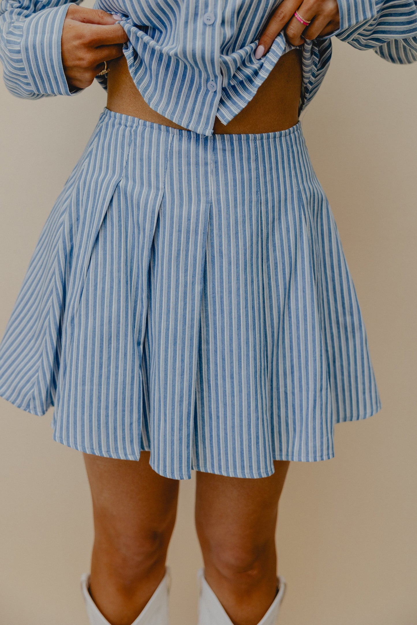 Market Day Pleated Mini Skirt Blue
