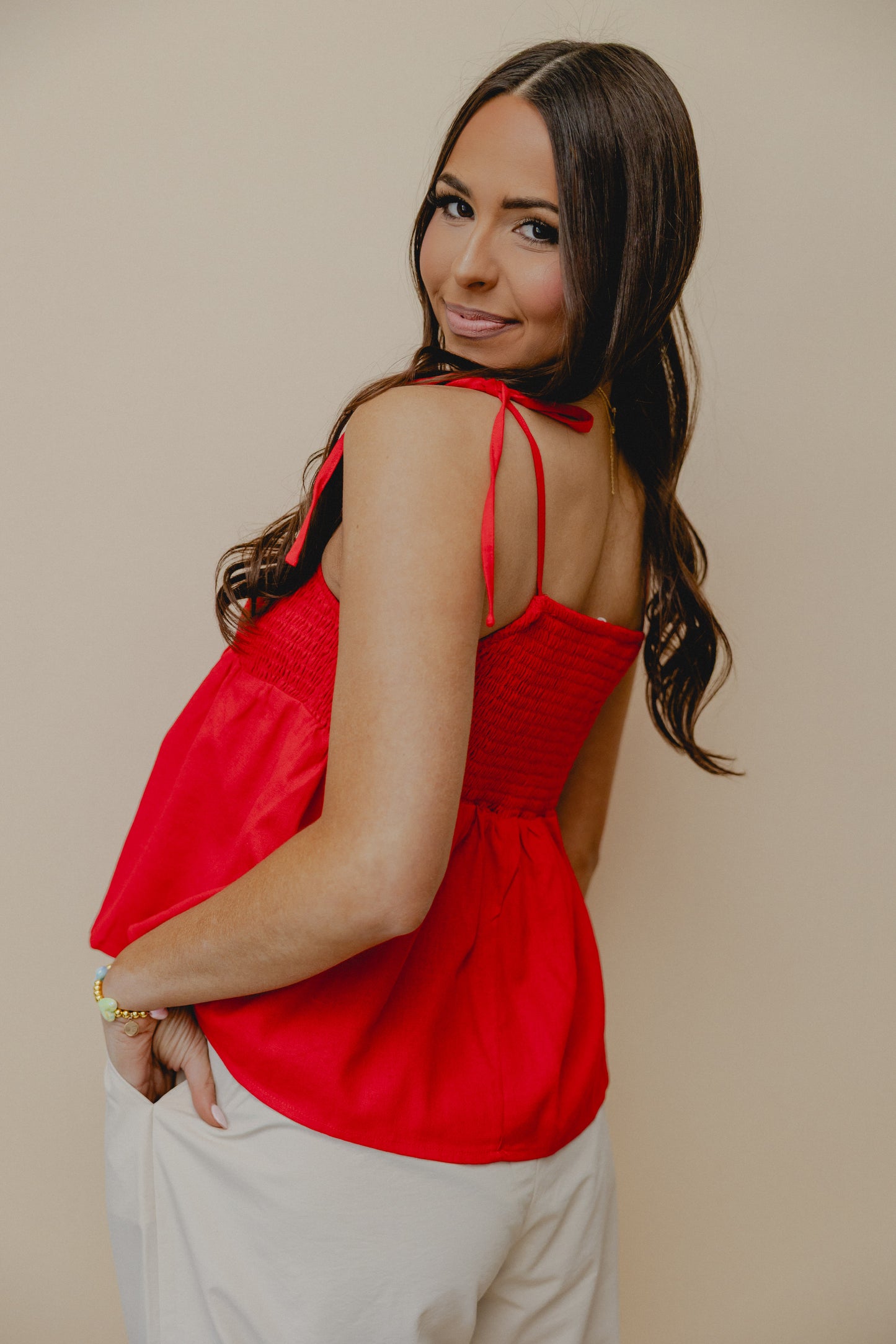 Candy Jar Tie Strap Tank Red