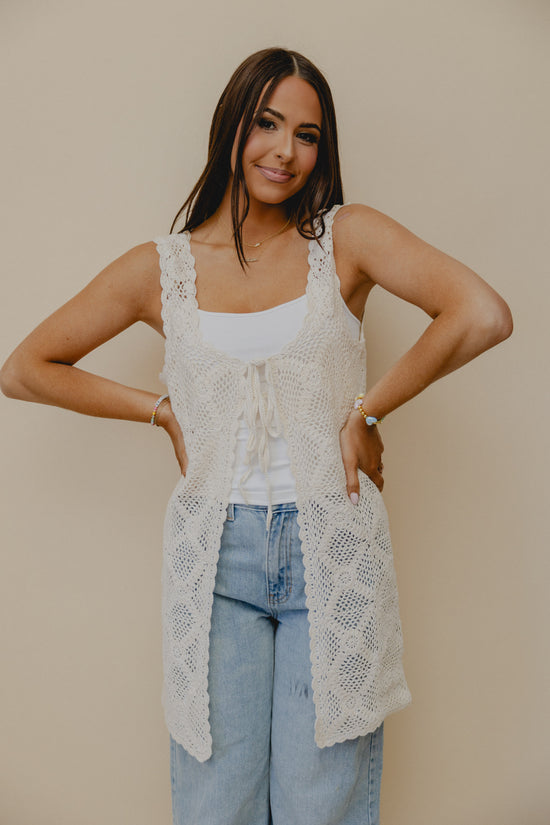 Fell For You Crochet Tie Cardigan Cream