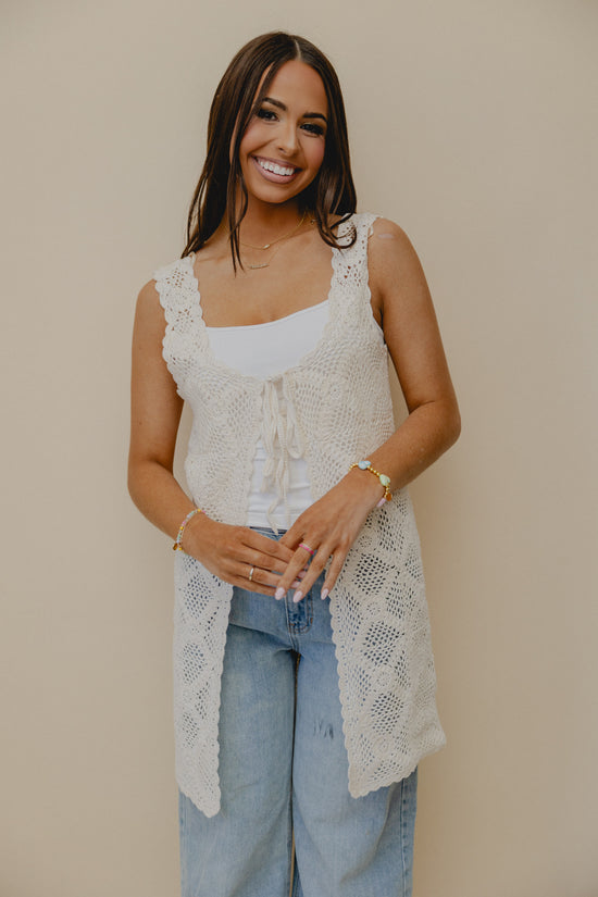 Fell For You Crochet Tie Cardigan Cream