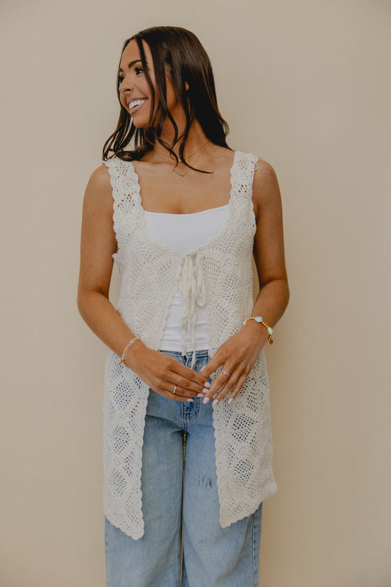 Fell For You Crochet Tie Cardigan Cream