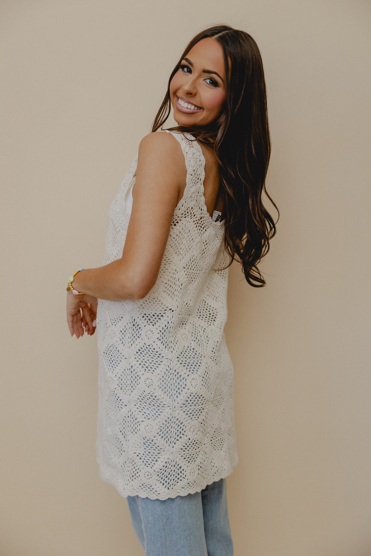 Fell For You Crochet Tie Cardigan Cream