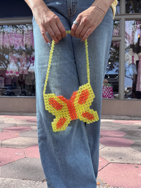 Butterfly Beaded Mini Tote Yellow