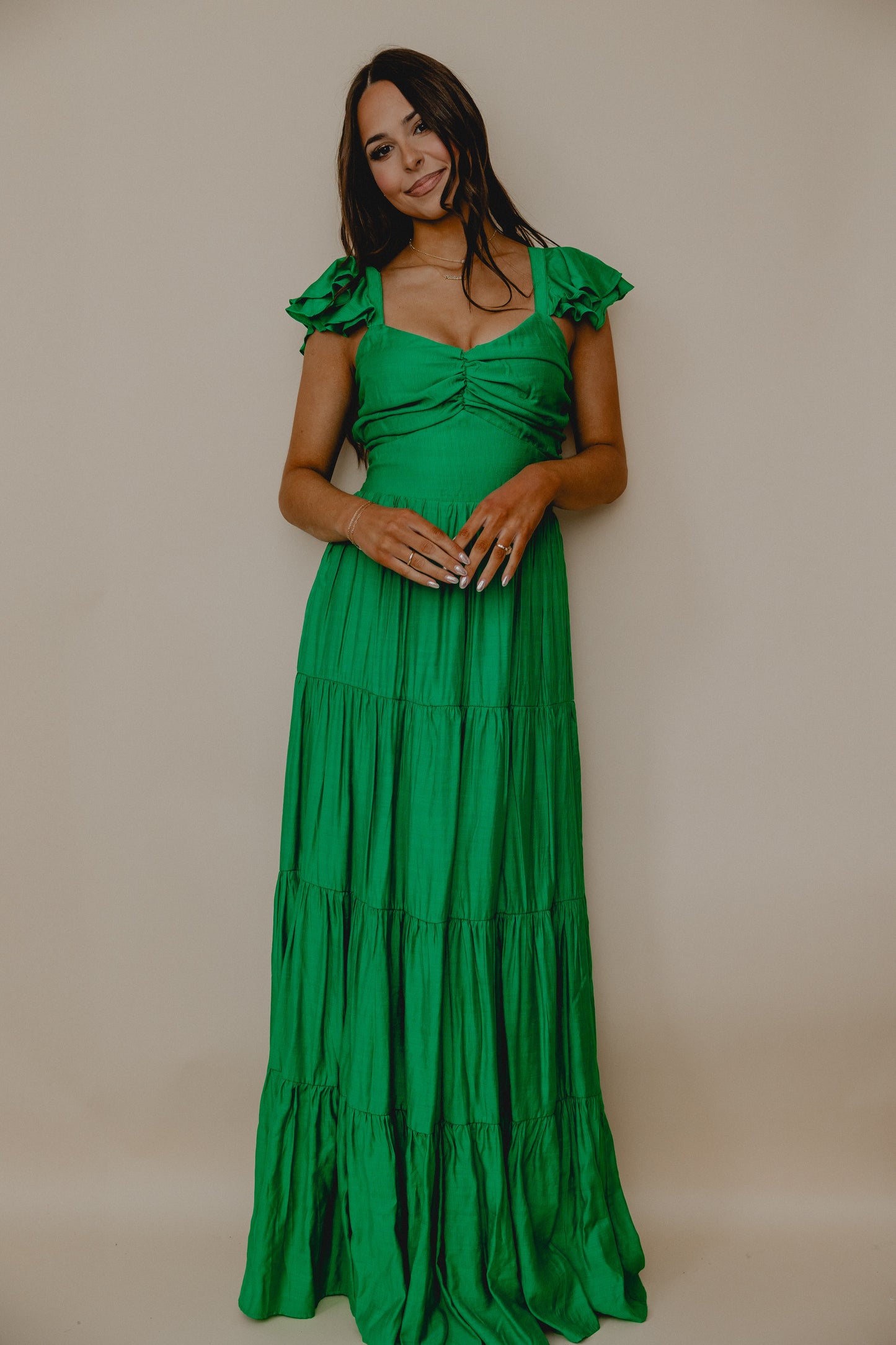 Green Frill Cold Shoulder Midi Dress – Little Mistress